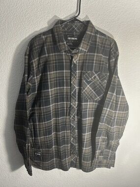 Fox Racing Plaid Flannel Long Sleeve Button Front Shirt Mens XXL Gray Yellow